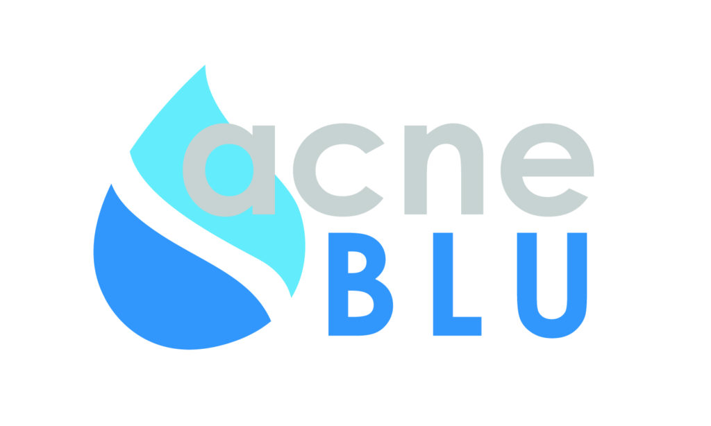 Acne Blu logo with a white background
