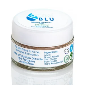Side of Acne BLU Makeup Jar with Ingredient List